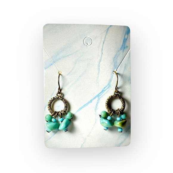 Avon Jewelry - Avon Blissful Blues Turquoise Beaded Drop Earrings With Debossed Metal Southwest